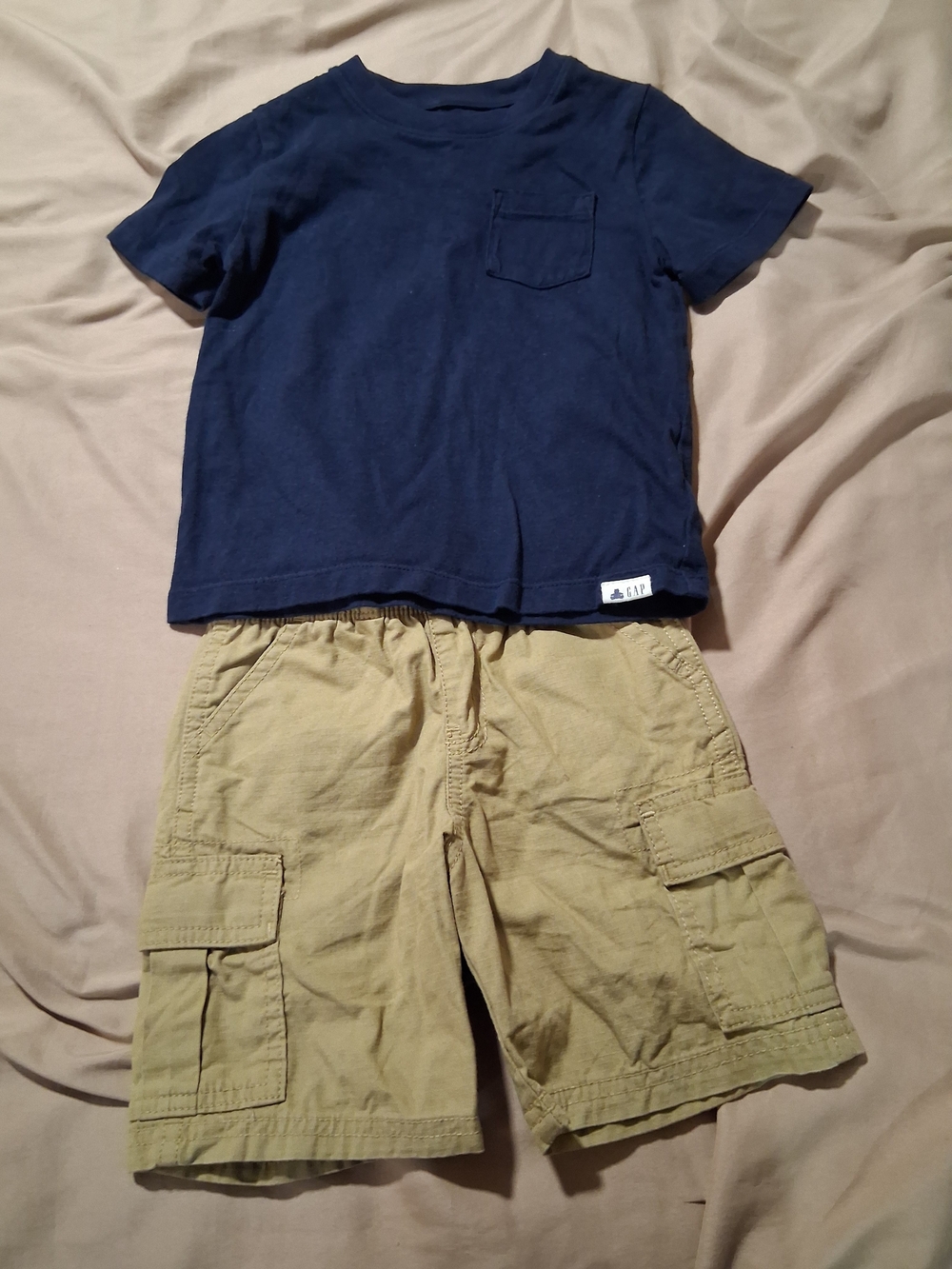 GAP The Childrens Place Navy Shirt Khaki Cargo Pocket Shorts Outfit Set 2T/3